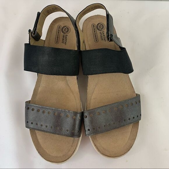 Womens Earth Spirit Size 10 Double Strap Gelron Cushion Platform Sandal Pewter - Picture 6 of 8